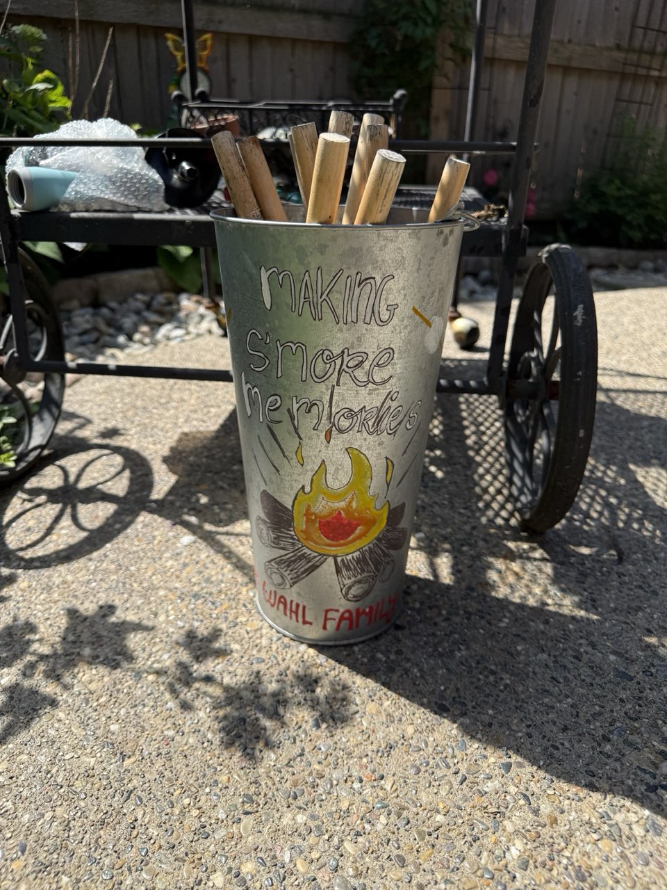 Hand-painted family “Making S'more Memories” bucket